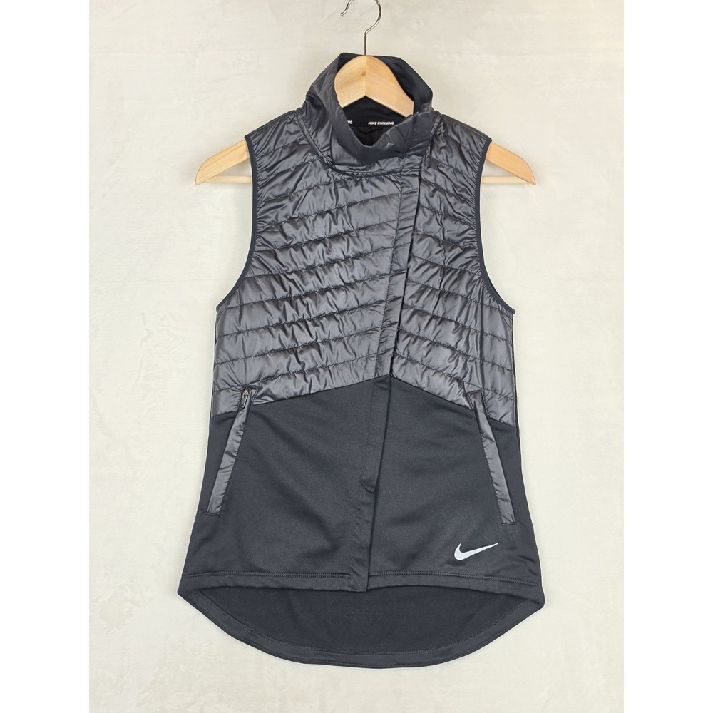 Nike Running Vest Womens XS Black Quilted Insulated Stand Collar